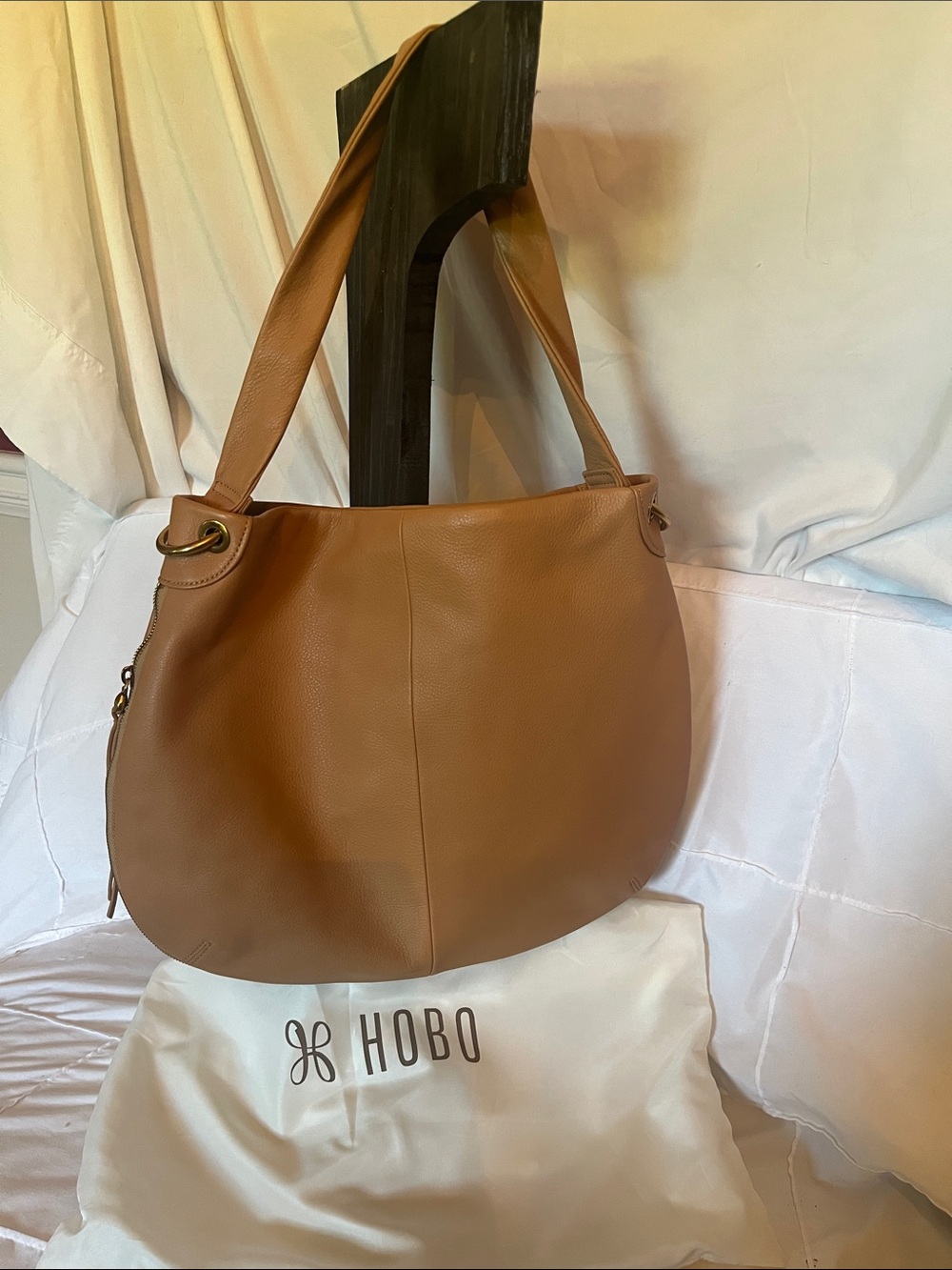 HOBO Cognac Pebbled Leather Hobo Shoulder Bag